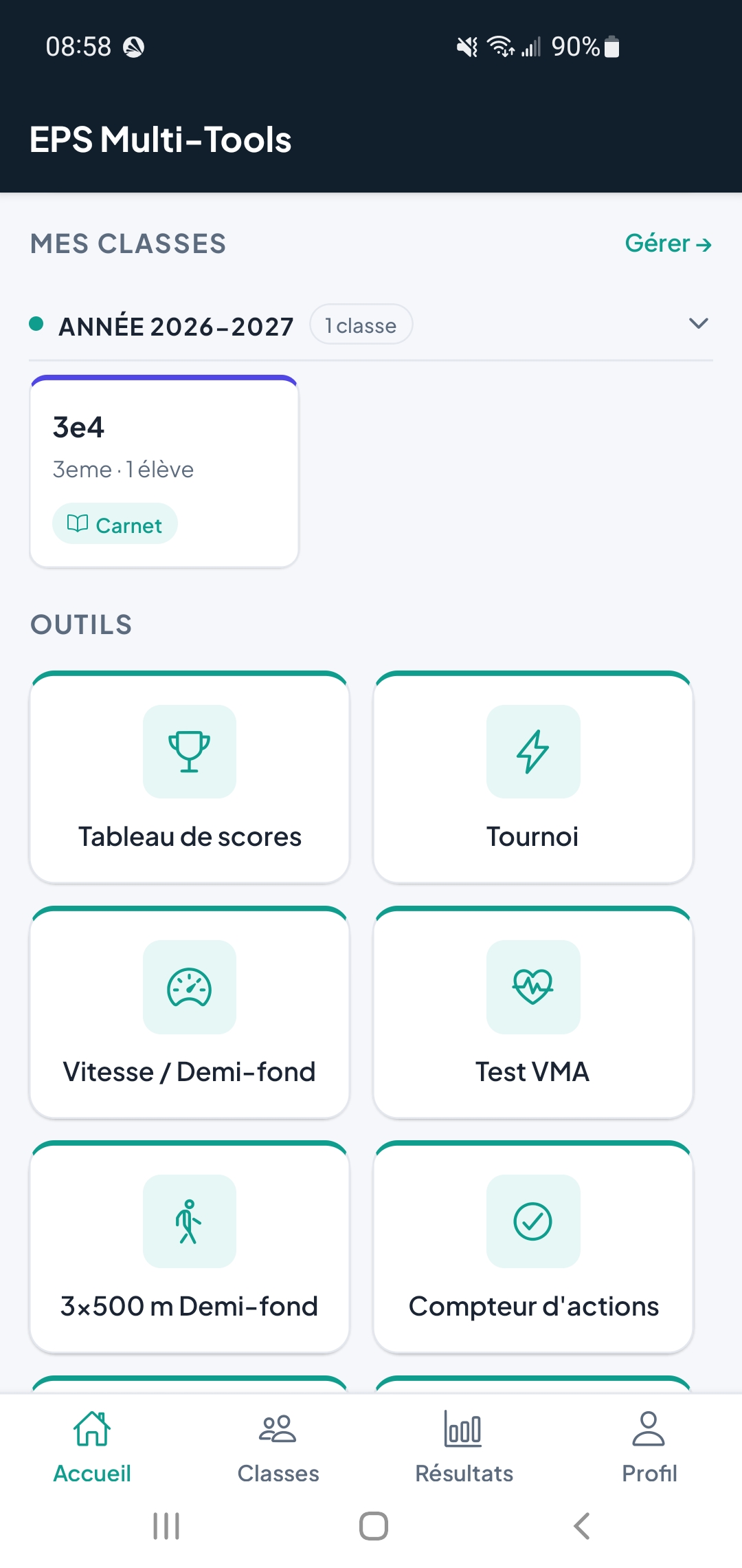 Écran d'accueil — App EPS Multi-Tools